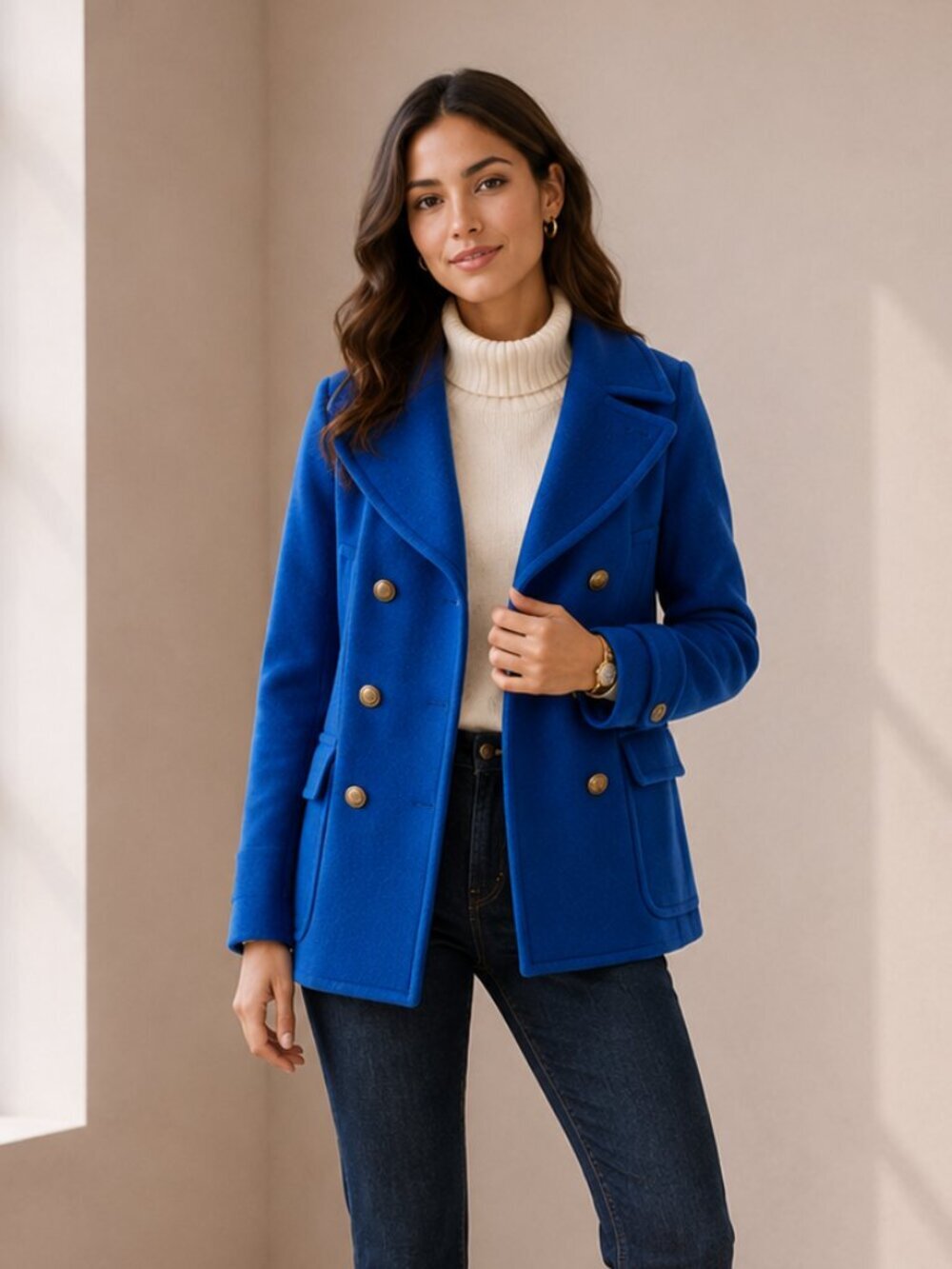 J.Crew Majesty Stadium Cloth Wool Peacoat Cobalt Blue Gold Buttons 4 0504